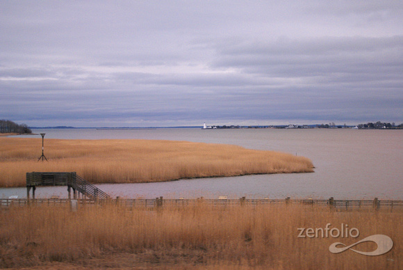 New England lighthouse, from train
